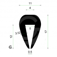 Rubber U Profiel | binnenmaat 5 mm | hoogte 17 mm | dikte 3,52 mm | Per Meter